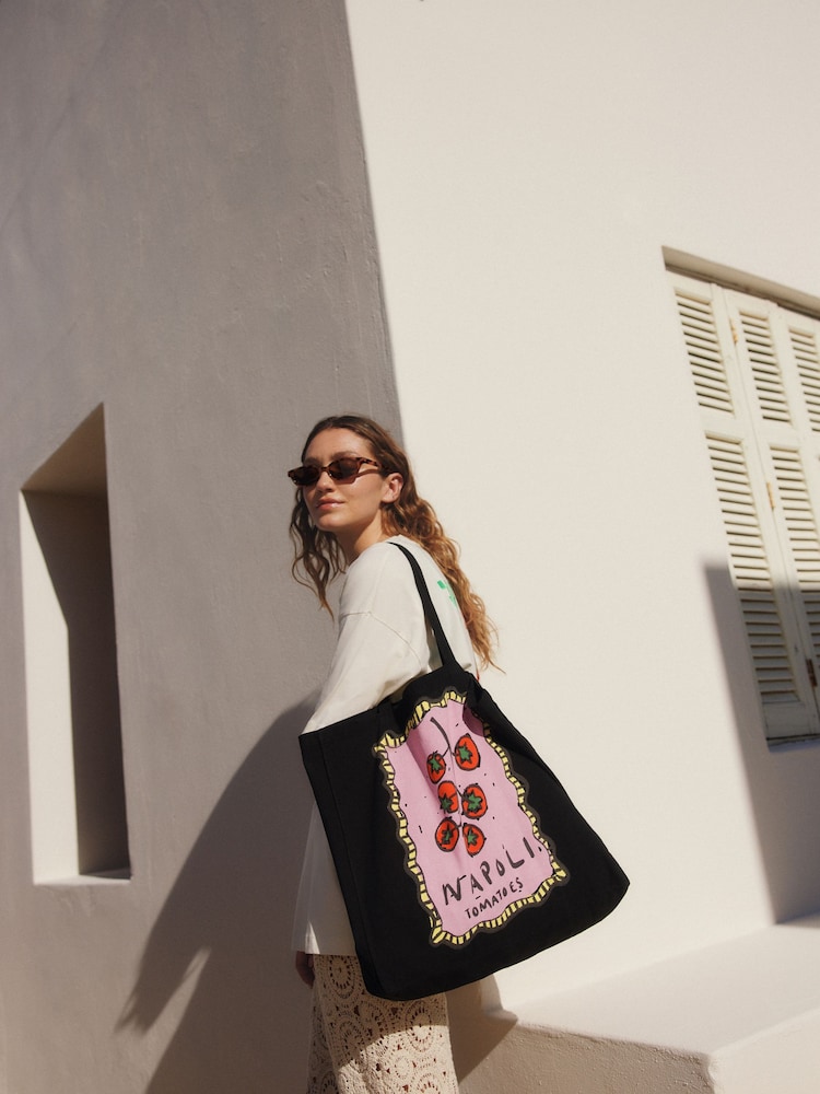 Black Tomato Napoli 100% Cotton Lightweight Shopper Bag - Image 1 of 8