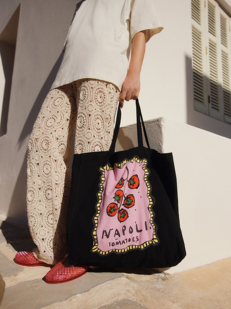 Black Tomato Napoli 100% Cotton Lightweight Shopper Bag - Image 3 of 8