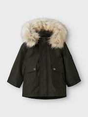 Name It Green Boys Parka Coat With Faux Fur Hood - Image 1 of 4