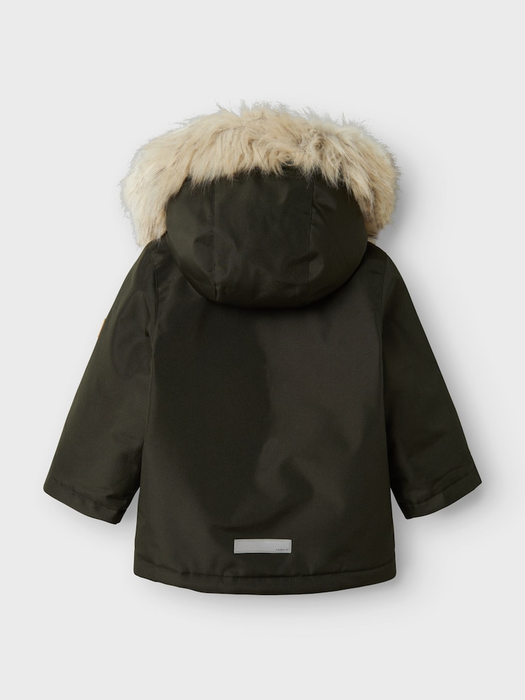 Name It Green Boys Parka Coat With Faux Fur Hood - Image 2 of 4 Name It Green Boys Parka Coat With Faux Fur Hood - Image 2 of 4