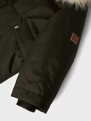 Name It Green Boys Parka Coat With Faux Fur Hood - Image 3 of 4