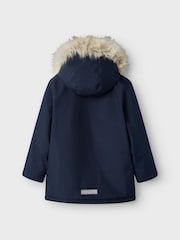 Name It Blue Boys Parka Coat With Faux Fur Hood - Image 2 of 6