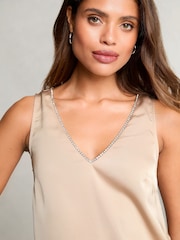 Lipsy Champagne V Neck Satin Trim Vest - Image 1 of 4