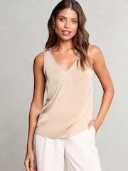 Lipsy Champagne V Neck Satin Trim Vest - Image 3 of 4