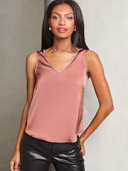 Lipsy Pink Petite V Neck Satin Trim Vest - Image 1 of 4
