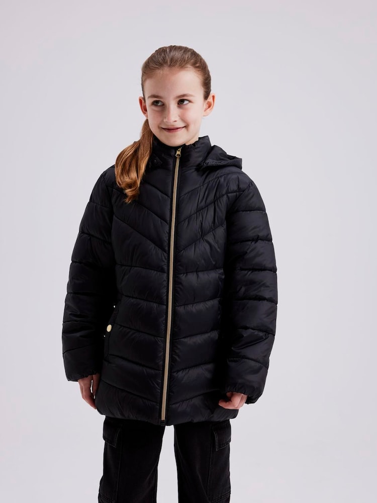 Name It Black Girls Padded Hooded Jacket - Image 1 of 4
