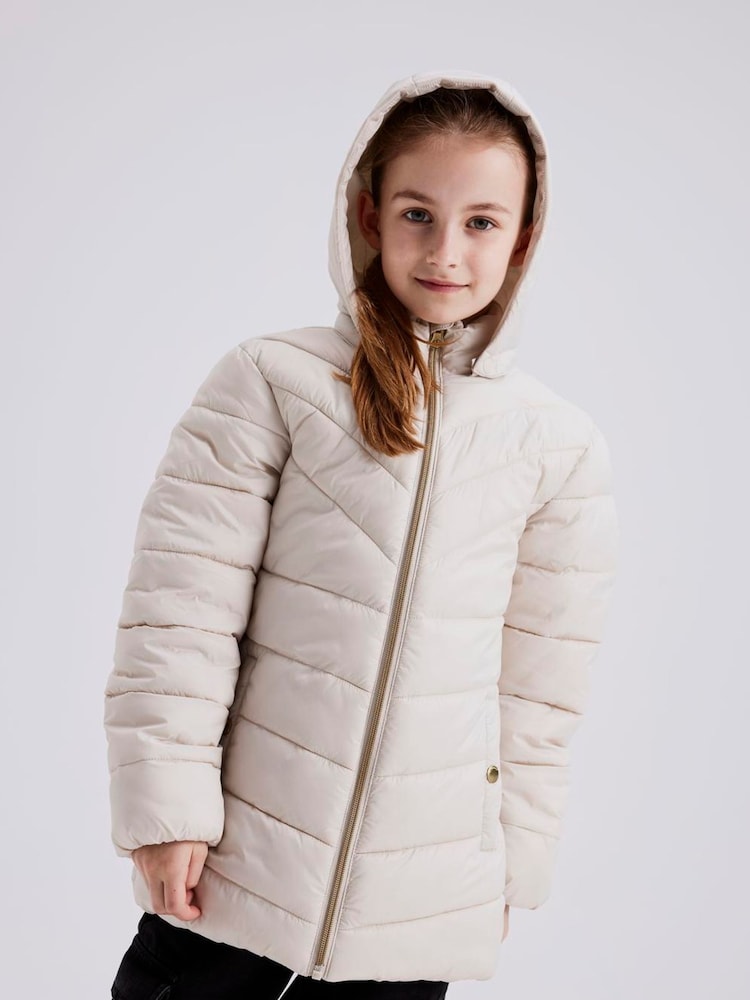 Name It Cream Girls Padded Hooded Jacket - Image 1 of 5