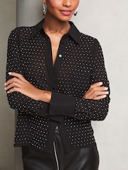 Lipsy Black Petite Beaded Luxury Button Through Embellished Shirt - Image 3 of 4