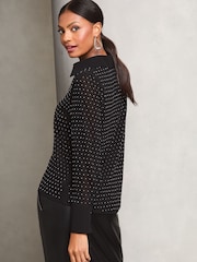 Lipsy Black Petite Beaded Luxury Button Through Embellished Shirt - Image 4 of 4