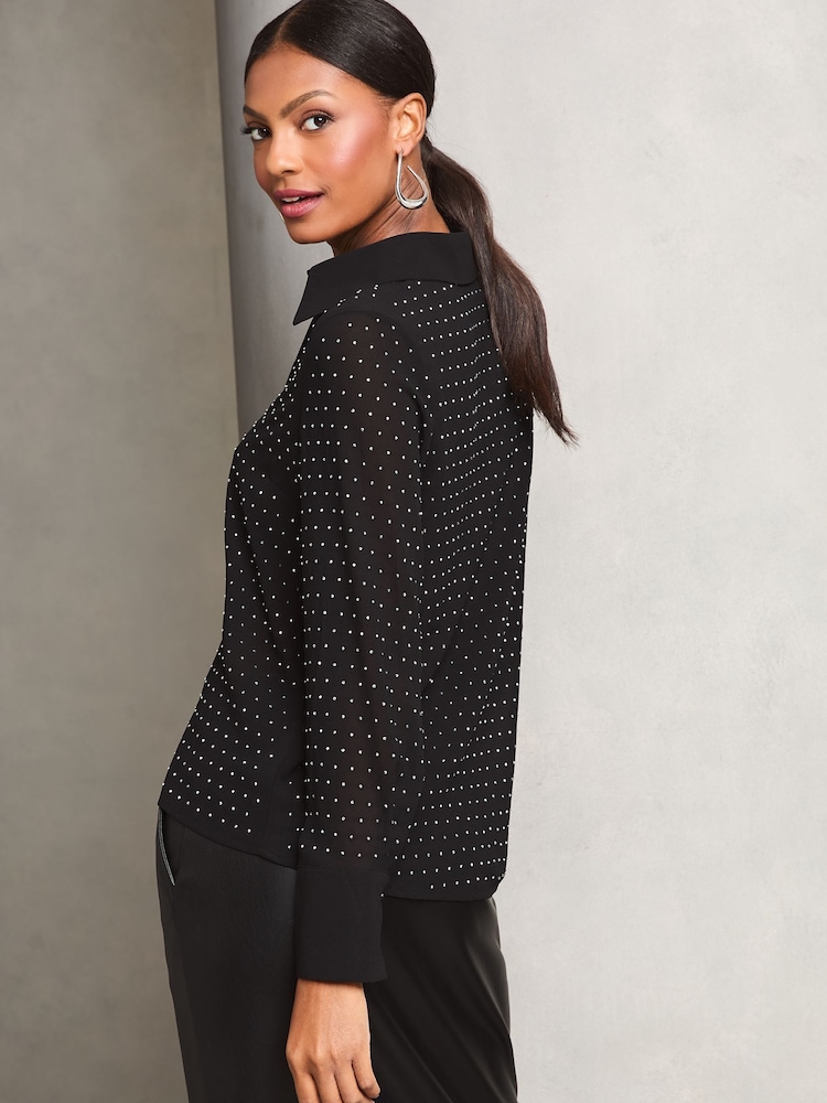 Lipsy Black Petite Beaded Luxury Button Through Embellished Shirt - Image 4 of 4 Lipsy Black Petite Beaded Luxury Button Through Embellished Shirt - Image 4 of 4