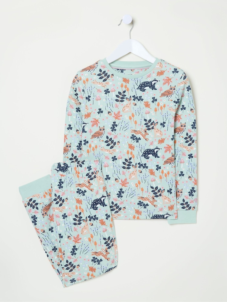 FatFace Blue Aqua Woodland Print Pyjama Set - Image 1 of 5
