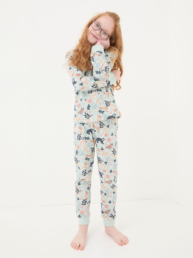 FatFace Blue Aqua Woodland Print Pyjama Set - Image 2 of 5