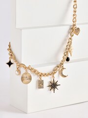 Mood Gold Tone Crystal Celestial Charm Chain Necklace - Image 2 of 4