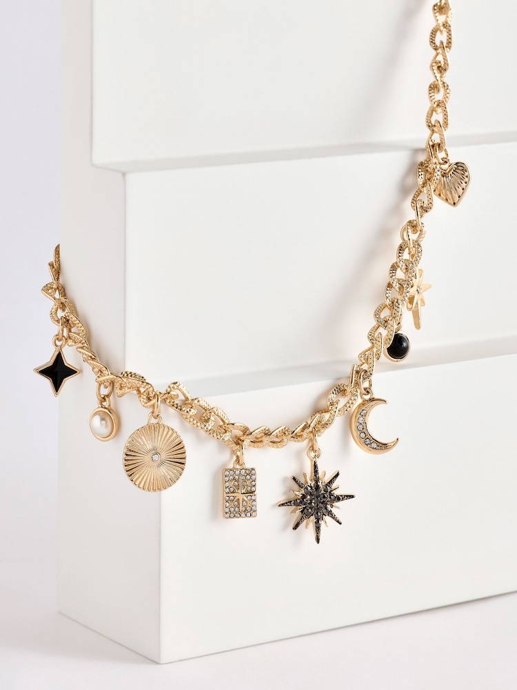 Mood Gold Tone Crystal Celestial Charm Chain Necklace - Image 2 of 4