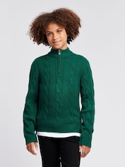 U.S. Polo Assn. Green Boys Cable Knit Funnel Neck Jumper - Image 1 of 7