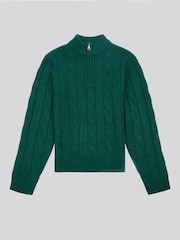 U.S. Polo Assn. Green Boys Cable Knit Funnel Neck Jumper - Image 5 of 7