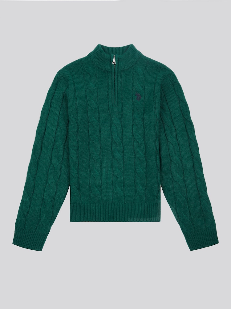 U.S. Polo Assn. Green Boys Cable Knit Funnel Neck Jumper - Image 5 of 7