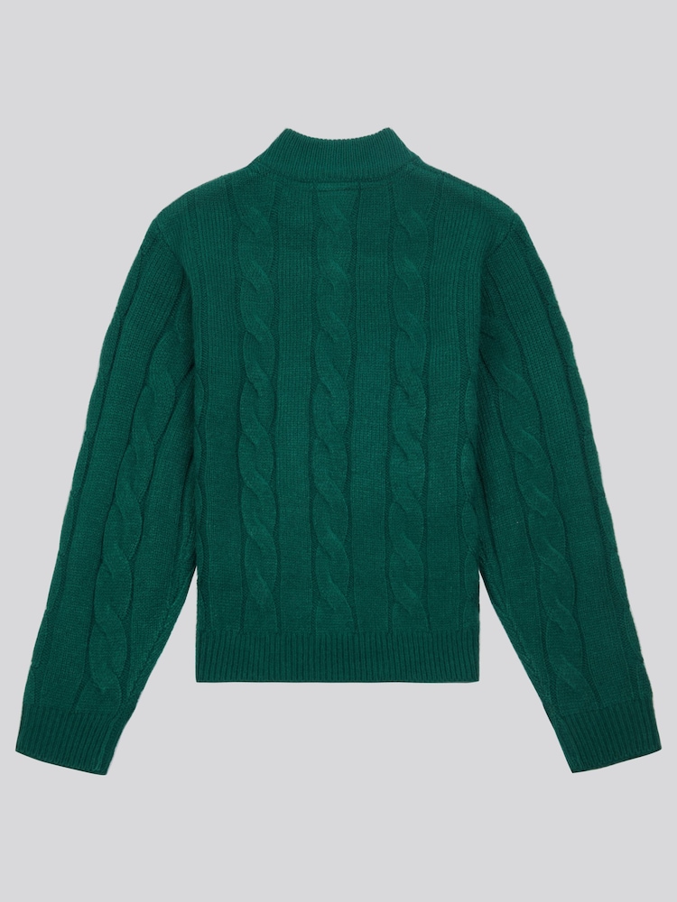 U.S. Polo Assn. Green Boys Cable Knit Funnel Neck Jumper - Image 6 of 7