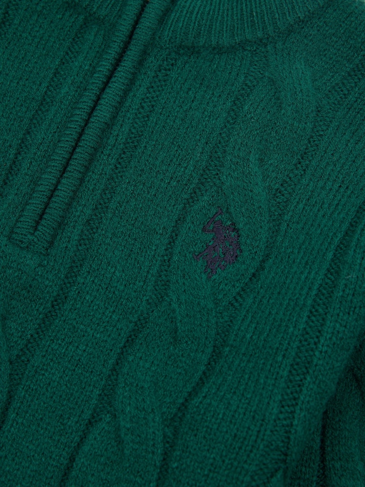 U.S. Polo Assn. Green Boys Cable Knit Funnel Neck Jumper - Image 7 of 7