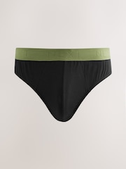 Black Green/Rust Textured Waistband 5 Pack Cotton Rich Briefs - Image 2 of 9