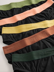 Black Green/Rust Textured Waistband 5 Pack Cotton Rich Briefs - Image 8 of 9
