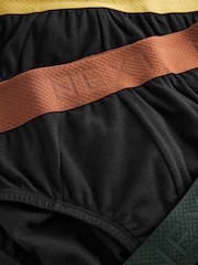 Black Green/Rust Textured Waistband 5 Pack Cotton Rich Briefs - Image 9 of 9