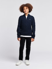 U.S. Polo Assn. Blue Boys Cable Knit Funnel Neck Jumper - Image 1 of 7