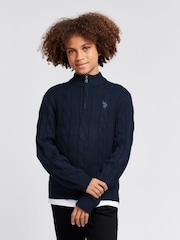 U.S. Polo Assn. Blue Boys Cable Knit Funnel Neck Jumper - Image 2 of 7
