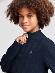U.S. Polo Assn. Blue Boys Cable Knit Funnel Neck Jumper - Image 4 of 7