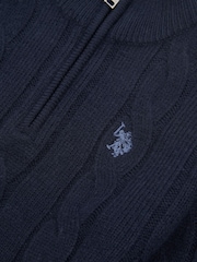 U.S. Polo Assn. Blue Boys Cable Knit Funnel Neck Jumper - Image 7 of 7