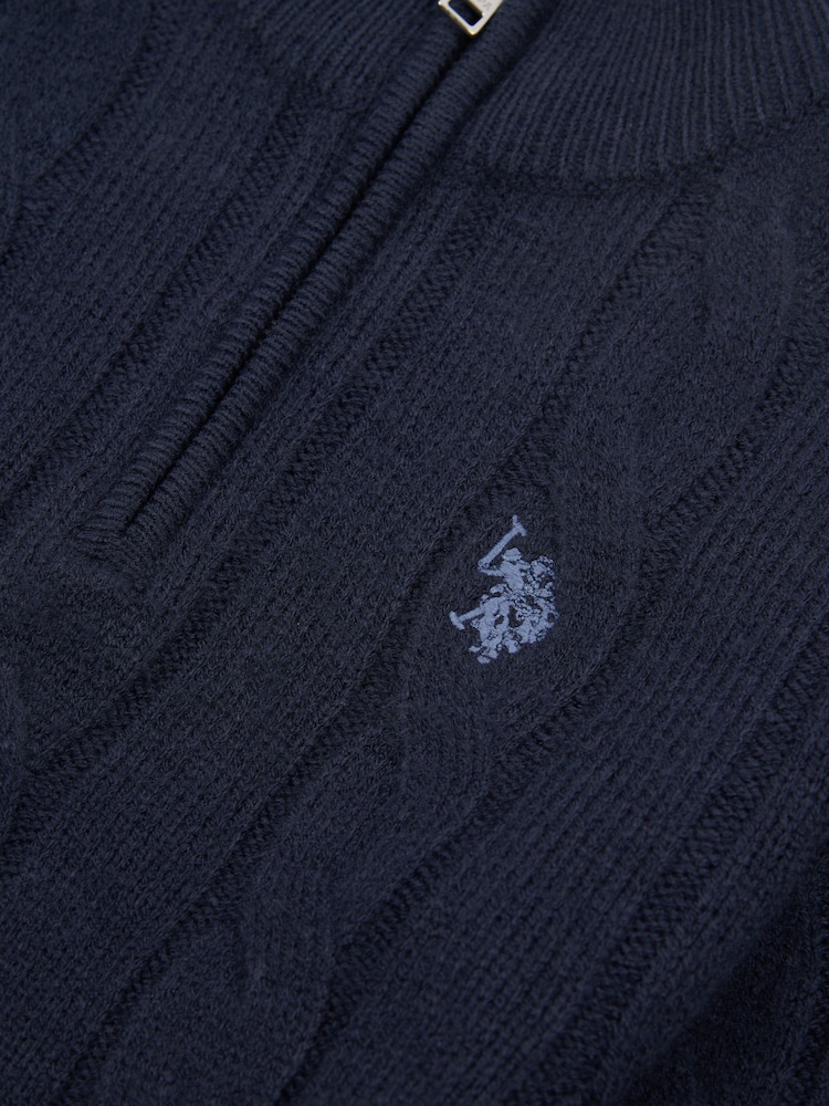 U.S. Polo Assn. Blue Boys Cable Knit Funnel Neck Jumper - Image 7 of 7
