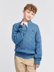 U.S. Polo Assn. Dark Blue Boys Cable Knit Funnel Neck Jumper - Image 1 of 7