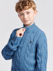 U.S. Polo Assn. Dark Blue Boys Cable Knit Funnel Neck Jumper - Image 2 of 7