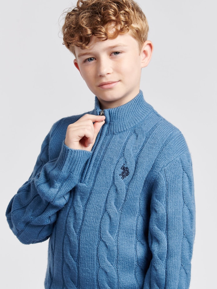 U.S. Polo Assn. Dark Blue Boys Cable Knit Funnel Neck Jumper - Image 2 of 7