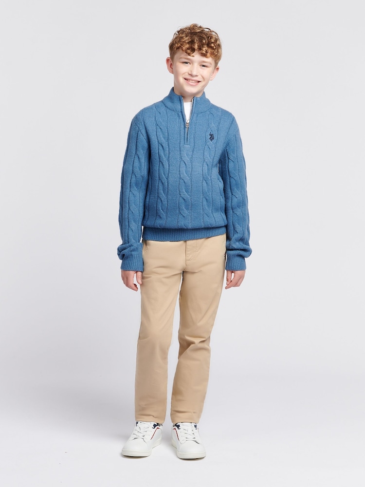 U.S. Polo Assn. Dark Blue Boys Cable Knit Funnel Neck Jumper - Image 3 of 7