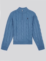 U.S. Polo Assn. Dark Blue Boys Cable Knit Funnel Neck Jumper - Image 5 of 7