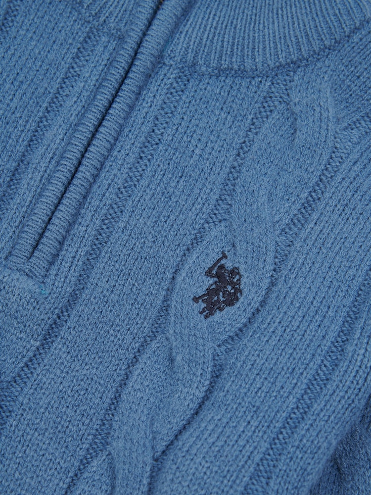 U.S. Polo Assn. Dark Blue Boys Cable Knit Funnel Neck Jumper - Image 7 of 7