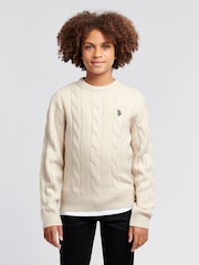 U.S. Polo Assn Natural U.S. Polo Assn. Boys Blue Cable Knit Jumper - Image 1 of 7