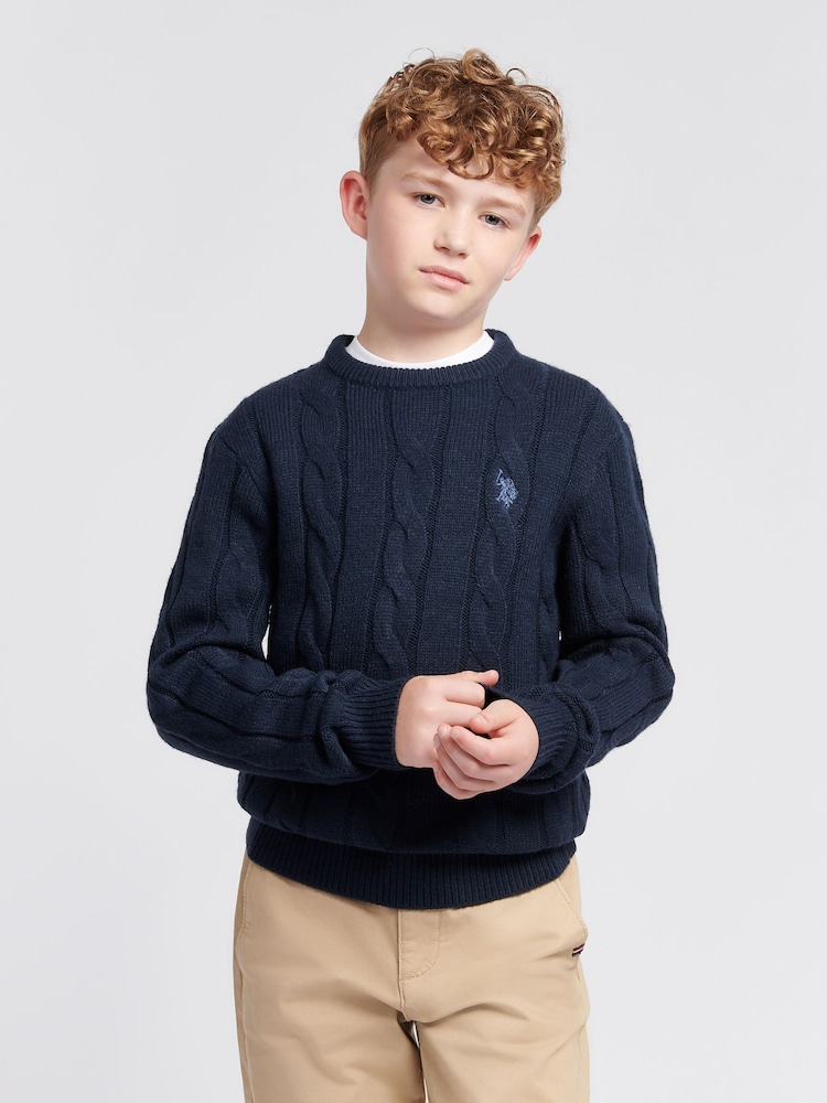 U.S. Polo Assn Blue U.S. Polo Assn. Boys Blue Cable Knit Jumper - Image 1 of 7