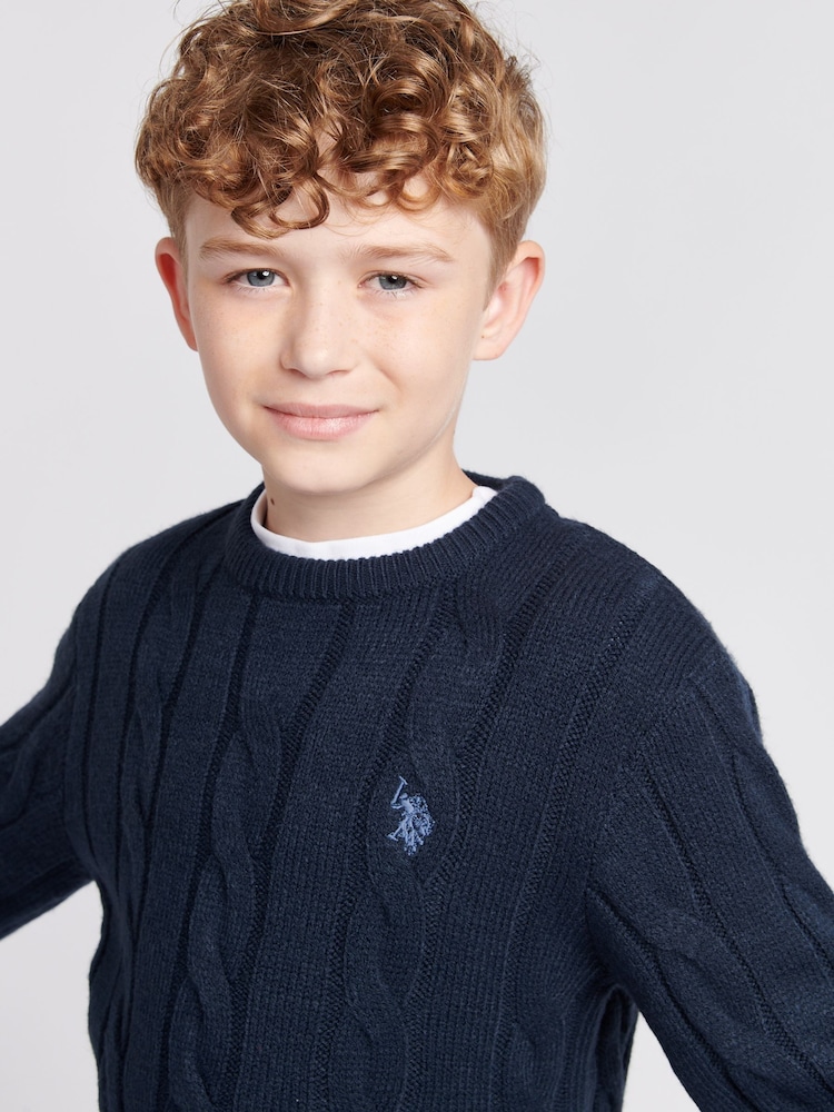 U.S. Polo Assn Blue U.S. Polo Assn. Boys Blue Cable Knit Jumper - Image 2 of 7