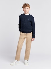 U.S. Polo Assn Blue U.S. Polo Assn. Boys Blue Cable Knit Jumper - Image 3 of 7