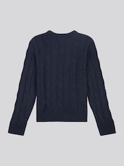 U.S. Polo Assn Blue U.S. Polo Assn. Boys Blue Cable Knit Jumper - Image 6 of 7