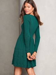 Lipsy Green Long Sleeve Stitch Detail Lantern Knitted Dress - Image 2 of 4