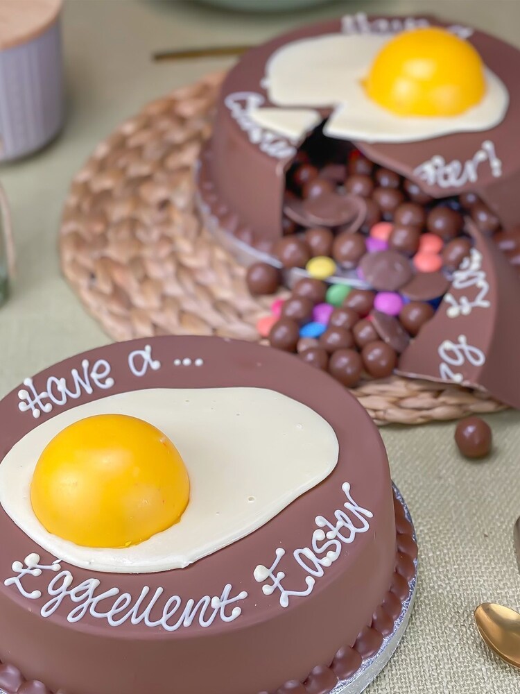 Personalised Fried Egg Smash Cake by Sweet Trees - Image 1 of 3