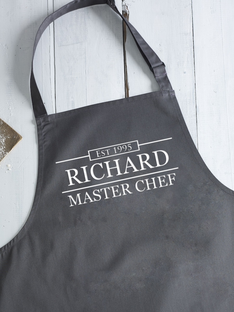 Loveabode Grey Personalised Master Chef 100% Cotton Apron - Image 1 of 2