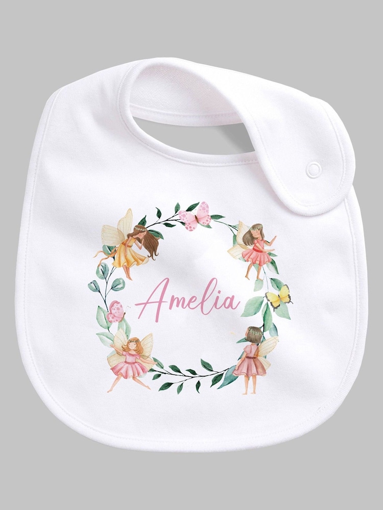 Little Years Girls Personalised Fairy White 100% Cotton Bib - Image 1 of 1