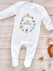 Little Years Personalised Animal Icon 100% Cotton White Sleepsuit - Image 1 of 1