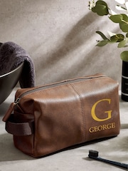 Personalised Name & Initiall Mens Tan Washbag - Image 1 of 4
