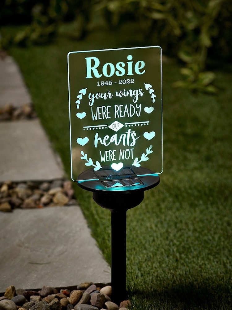 Personalised Solar Memorial Wings Garden Stake Light by Loveabode - Image 1 of 2