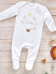Little Years Girly Personalised All Things Icon 100% Cotton White Sleepsuit - Image 1 of 2